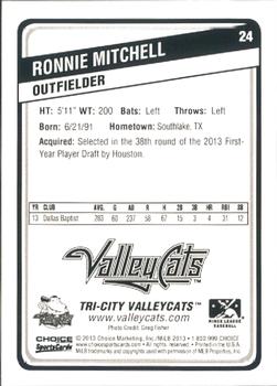 2013 Choice Tri-City ValleyCats #24 Ronnie Mitchell Back