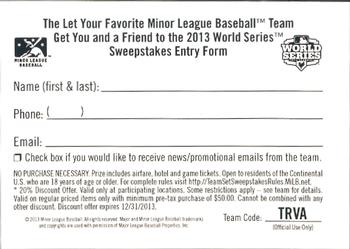 2013 Choice Tri-City ValleyCats Update #NNO Contest Card Back