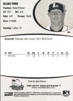 2012 Choice Tri-City ValleyCats #5 Blake Ford Back
