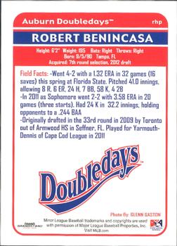 2012 Grandstand Auburn Doubledays #2 Robert Benincasa Back