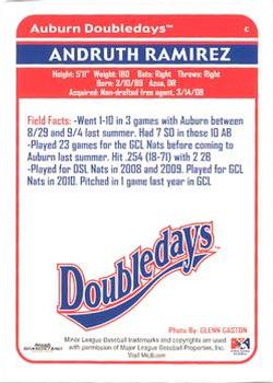 2012 Grandstand Auburn Doubledays #26 Andruth Ramirez Back