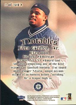 1998 Ultra - Notables #2N Ken Griffey Jr. Back