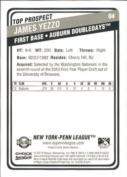 2013 Choice New York-Penn League Top Propsects #4 James Yezzo Back