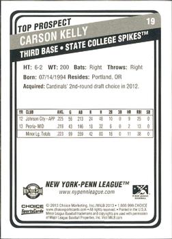 2013 Choice New York-Penn League Top Propsects #19 Carson Kelly Back