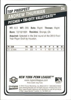 2013 Choice New York-Penn League Top Propsects #24 Andrew Thurman Back