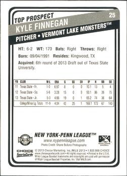 2013 Choice New York-Penn League Top Propsects #25 Kyle Finnegan Back
