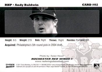 2011 Choice Rochester Red Wings #02 Andy Baldwin Back