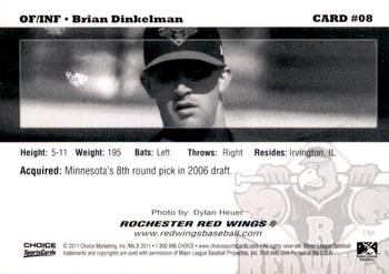 2011 Choice Rochester Red Wings #08 Brian Dinkelman Back