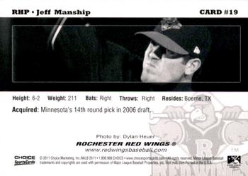 2011 Choice Rochester Red Wings #19 Jeff Manship Back