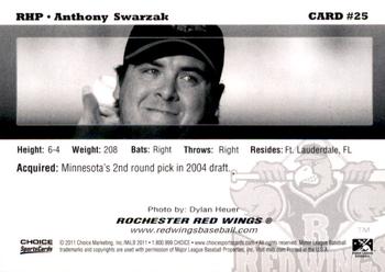 2011 Choice Rochester Red Wings #25 Anthony Swarzak Back