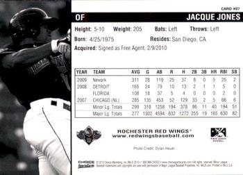 2010 Choice Rochester Red Wings #07 Jacque Jones Back