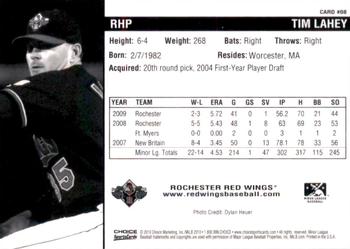 2010 Choice Rochester Red Wings #08 Tim Lahey Back
