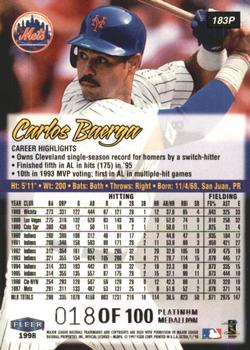 1998 Ultra - Platinum Medallion #183P Carlos Baerga Back