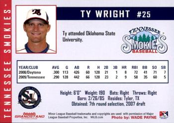 2010 Grandstand Tennessee Smokies #NNO Ty Wright Back