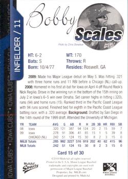 2010 MultiAd Iowa Cubs #15 Bobby Scales Back