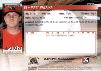 2010 Choice Batavia Muckdogs #26 Matt Valaika Back