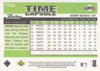 1998 Upper Deck Retro - Time Capsule #TC50 Barry Bonds Back