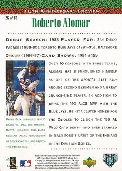 1998 Upper Deck - 10th Anniversary Preview Edition Retail #26 Roberto Alomar Back
