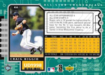 1998 Upper Deck - All-Star Credentials #AS6 Craig Biggio Back