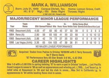 1987 Donruss The Rookies #3 Mark Williamson Back