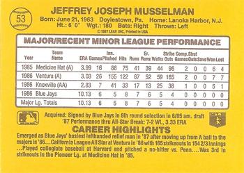 1987 Donruss The Rookies #53 Jeff Musselman Back