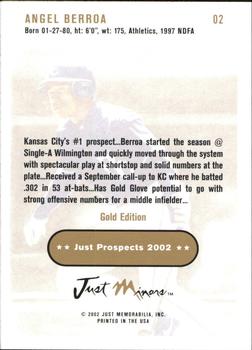 2002 Just Prospects - Gold #2 Angel Berroa Back
