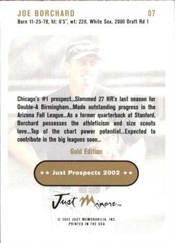 2002 Just Prospects - Gold #7 Joe Borchard Back