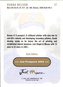 2002 Just Prospects - Gold #27 Bubba Nelson Back