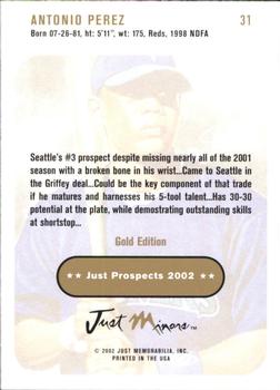 2002 Just Prospects - Gold #31 Antonio Perez Back