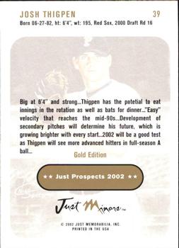 2002 Just Prospects - Gold #39 Josh Thigpen Back