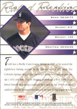 1998 Donruss - Rated Rookies #18 Todd Helton Back