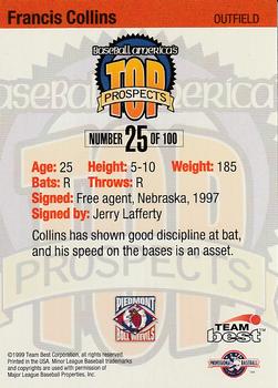 1999 Team Best Baseball America - Diamond Best Silver #25 Francis Collins  Back