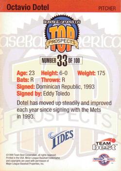 1999 Team Best Baseball America - Diamond Best Gold #33 Octavio Dotel  Back