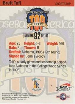 1999 Team Best Baseball America - Diamond Best Gold #92 Brett Taft  Back