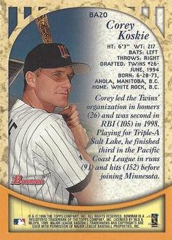 1999 Bowman - Certified Autographs #BA20 Corey Koskie Back