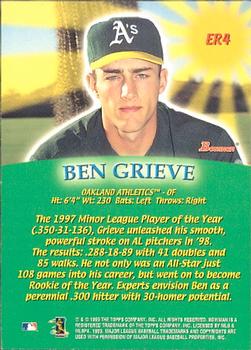 1999 Bowman - Early Risers #ER4 Ben Grieve  Back