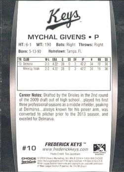 2014 Choice Frederick Keys #10 Mychal Givens Back