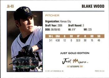 2007 Just Autographs - Signatures Just Gold Edition #JA-49 Blake Wood Back