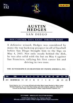 2015 Panini Immaculate Collection #152 Austin Hedges Back