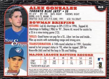 1999 Bowman Chrome - International #63 Alex Gonzalez  Back