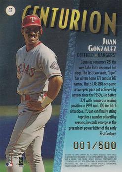 1998 Finest - Centurions #C9 Juan Gonzalez Back