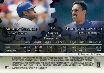 1999 Finest - Complements Refractor Left #C4 Juan Gonzalez / Sammy Sosa  Back