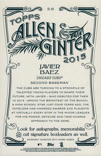 2015 Topps Allen & Ginter - Box Loaders #B-10 Javier Baez Back