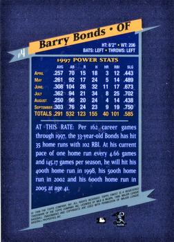 1998 Finest - Power Zone #P4 Barry Bonds Back