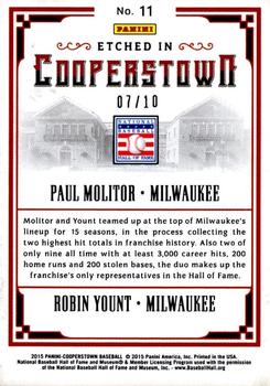 2015 Panini Cooperstown - Etched in Cooperstown Dual Silver Gold #11 Paul Molitor  / Robin Yount Back