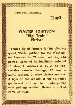 1968 Sports Memorabilia All Time Team #3 Walter Johnson Back