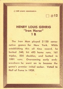 1968 Sports Memorabilia All Time Team #12 Lou Gehrig Back