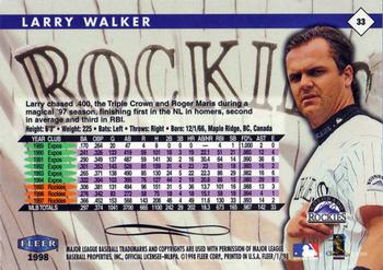 1998 Fleer Tradition #33 Larry Walker Back