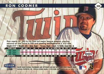 1998 Fleer Tradition #233 Ron Coomer Back