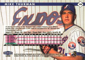 1998 Fleer Tradition #298 Mike Thurman Back